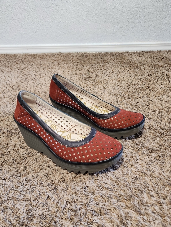 Fly London Shoes - Fly London Yika Perforated Leather Wedge Sandals Women's Size 42 10.5US Red New